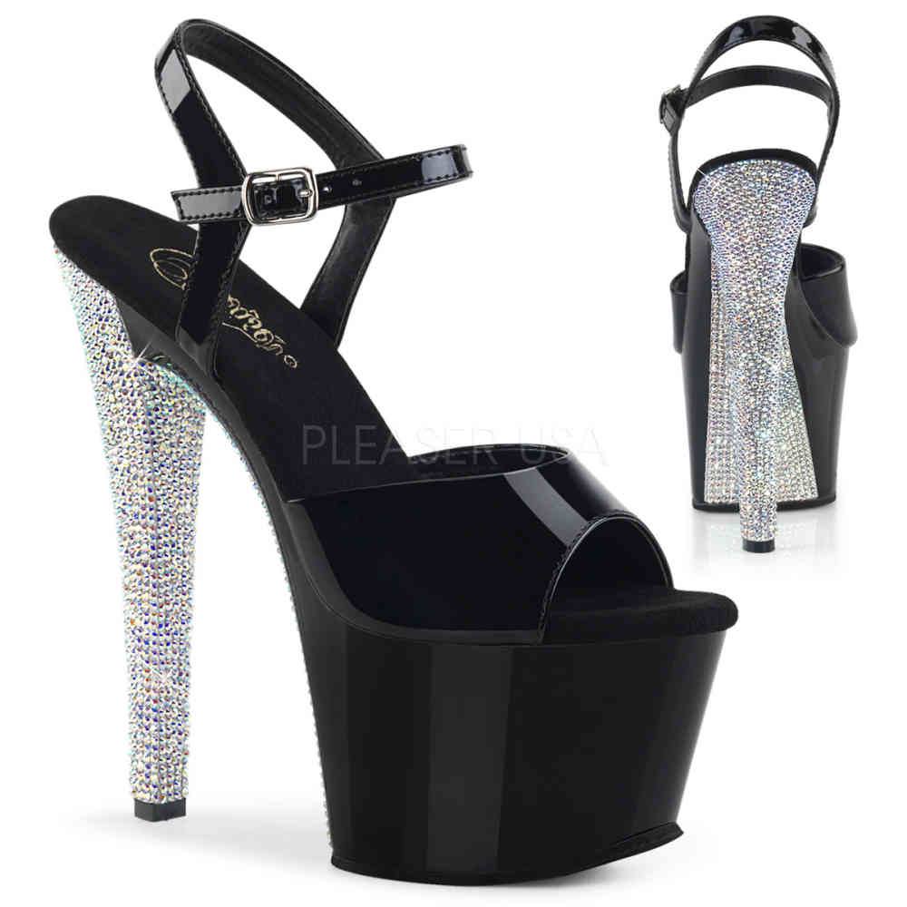 Pleaser - SKY309CHRS Sandale à bride à la cheville, Pole dance chaussures - Chaussures de pole dance - Noir/Couleur argent Product image